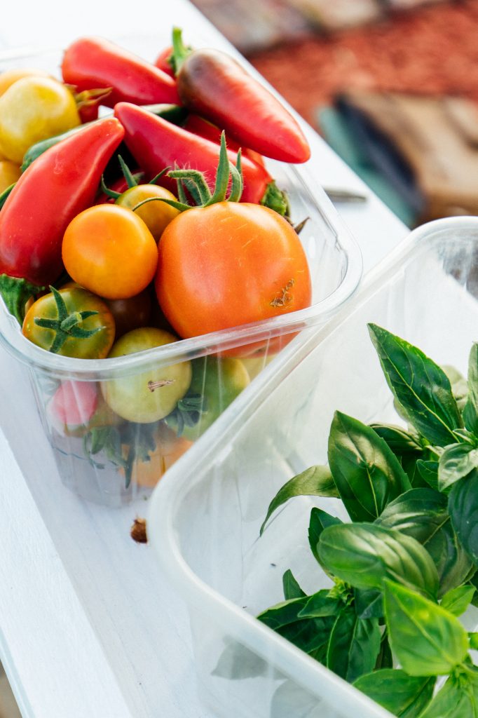 Tomatoes, chillis and basil harvested from Recreation Road Allotments